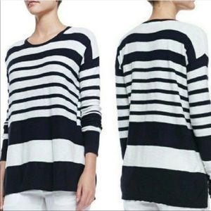 VINCE Navy Blue and White Striped Cotton Sweater Sz M